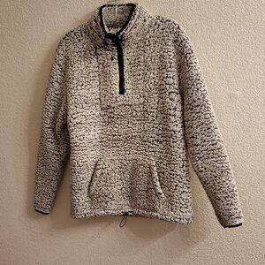 PINK Victoria's Secret Black and White Sherpa Zip-Up Sweater B34